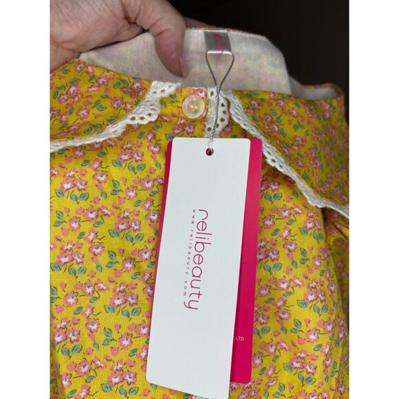 RELIBEAUTY NEW Yellow Floral Long Slv Dress Prairie Girls 150 (12) Lace Bonnet - Picture 11 of 11